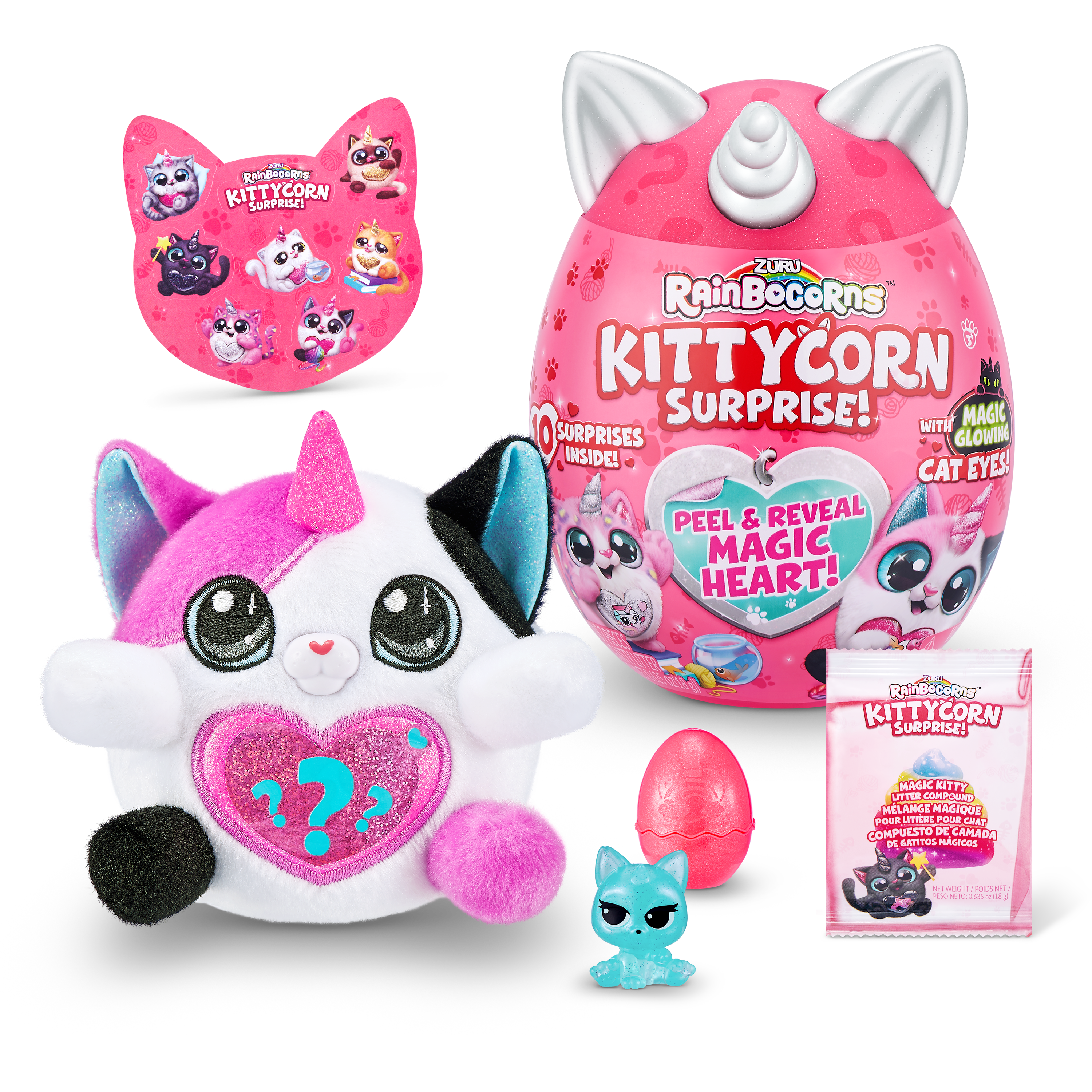 Игровой набор Rainbocorns сюрприз в яйце Kittycorn Surprise (плюшевый котенок, мини питомец в яйце, наклейки, слайм) цвет бело-розовый— магазин-салютов.рус